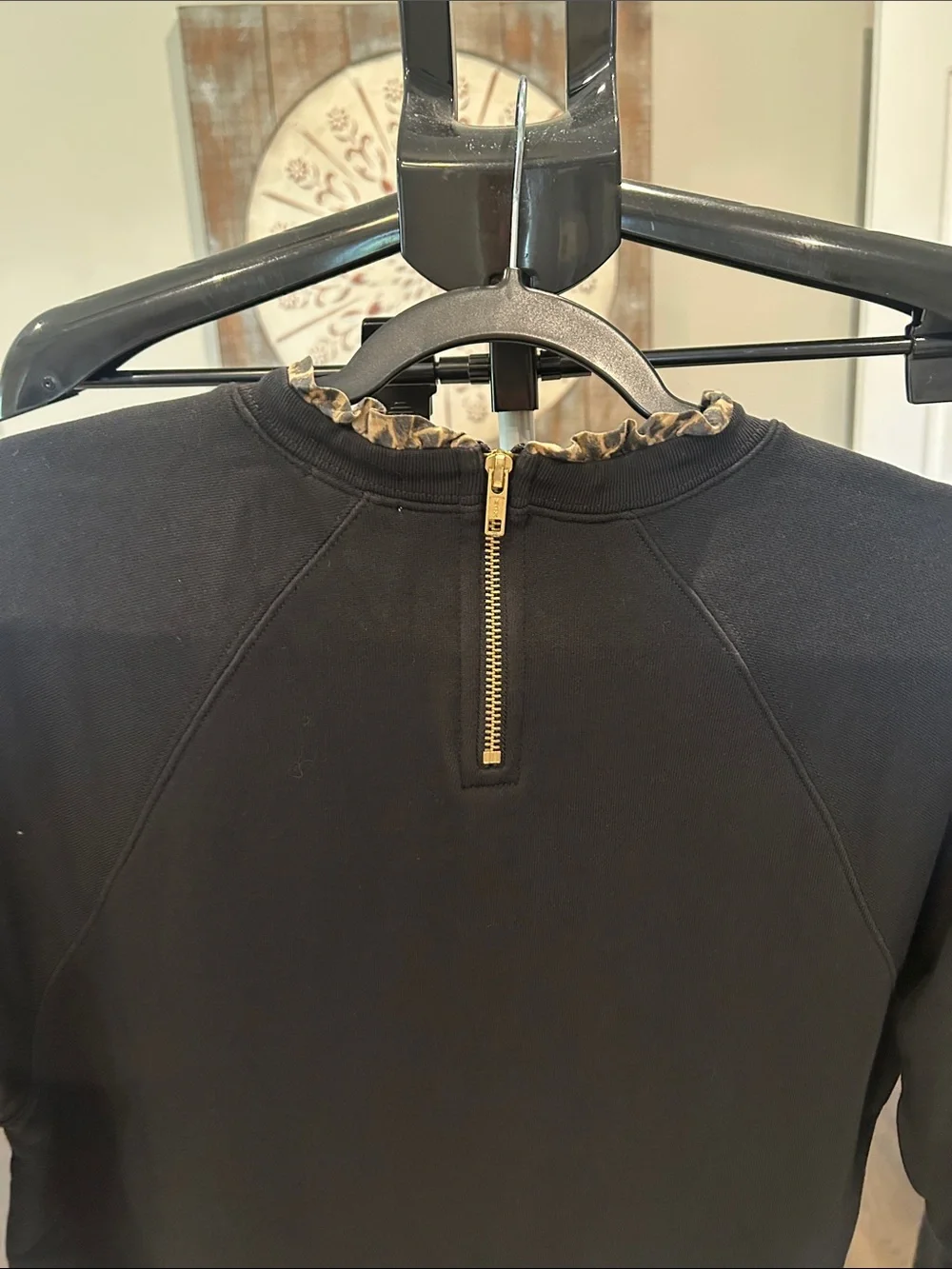 J. Crew Black Crewneck Sweatshirt with Leopard-Trim / Like New! Sz medium